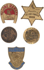 LONE RANGER BRASS PREMIUM BADGES INCLUDING TWO FOR HIS REPUBLIC SERIAL.