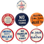 GROUP OF SEVEN ANTI-ROOSEVELT PRO-WILLKIE BUTTONS.