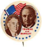 "TRUMAN AND BARKLEY" JUGATE BUTTON ACCENTED WITH WAVING AMERICAN FLAG.