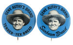 "GENE AUTRY'S BRAND" TRIO OF 1950s BREAD ENDORSEMENT BUTTONS.