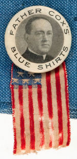 "FATHER COX'S BLUE SHIRTS" 1932 GARRISON CAP AND 7/8" BUTTON.
