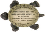 TURTLE CAST IRON PAPERWEIGHT WITH CELLO SHELL FOR MARYLAND LABOR AGENCY.