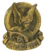 "CHICAGO 1911" BEAUTIFUL BRASS LAPEL STUD FOR AUTOMOBILE SHOW.