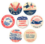 SEVEN SCARCE VICTORY THEME BUTTONS INCLUDING SUBMARINE ISSUES.