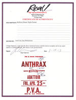 ANTHRAX SIGNED CONCERT POSTER.