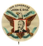 OUTSTANDING "PROHIBITION PARTY/LIQUOR TRAFFIC" BUTTON FOR LOCAL CANDIDATE.