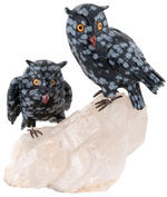 SNOWFLAKE OBSIDIAN CARVED OWLS STATUARY.