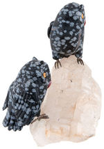 SNOWFLAKE OBSIDIAN CARVED OWLS STATUARY.