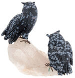 SNOWFLAKE OBSIDIAN CARVED OWLS STATUARY.