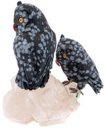 SNOWFLAKE OBSIDIAN CARVED OWLS STATUARY.