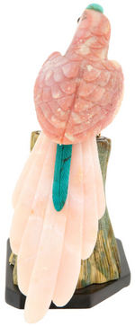 PINK ANDEAN OPAL CARVED PARROT STATUARY.