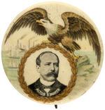 "ALTON B. PARKER" BEAUTIFUL BUTTON WITH HIM IN GOLD WREATH SURMOUNTED BY AN EAGLE.