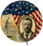 ROOSEVELT RARE DESIGN AND RARE LARGE SIZE PORTRAIT BUTTON SHOWING U.S. CAPITOL.