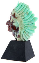 CHRYSOPRASE CARVED INDIAN CHIEF HEAD STATUARY.