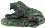 RUBY IN ZOISITE CARVED LION STATUARY.