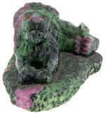 RUBY IN ZOISITE CARVED LION STATUARY.