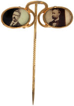 ROOSEVELT AND FAIRBANKS REAL PHOTO JUGATE ON LENSES OF PINCE NEZ EYEGLASS STICKPIN.