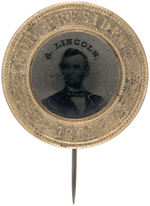 LINCOLN 1864 FERROTYPE WITH REVERSE PIN.
