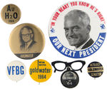 GROUP OF SIX GOLDWATER BUTTONS AND ONE FLASHER.