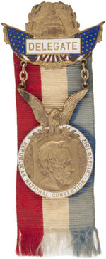 "DELEGATE" RIBBON BADGE FEATURING LINCOLN FOR "REPUBLICAN NATIONAL CONVENTION CHICAGO 1912."