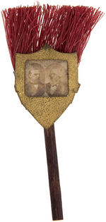 CLEVELAND AND THURMAN JUGATE CARDBOARD PHOTOS ON FIGURAL BROOM.