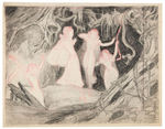SNOW WHITE TERRIFIED IN FOREST ORIGINAL CONCEPT ART WITH FOUR IMAGES.