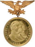 "CLEVELAND THURMAN 1888" JUGATE BRASS BADGE CONTAINING JUGATE INK STAMP.