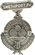 TWO NEW YORK AND ONE PENNSYLVANIA 1880s FIRE BADGES BY BRAXMAR AND PENFOLD.