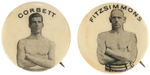 CORBETT AND FITZSIMMONS FIVE OF THE EARLIEST BOXING BUTTONS CIRCA 1897-98.