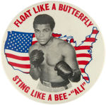 MUHAMMAD ALI BUTTONS WITH TWO SPECIFYING 1978 & 1980 CHAMPIONSHIPS.