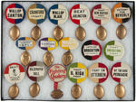 COLLEGE AND HIGH SCHOOL FOOTBALL BUTTONS 17 WITH LARGE BRASS CHARMS, TWO WITHOUT.