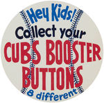 "CUBS BOOSTER BUTTONS" COMPLETE SET OF EIGHT PLUS AD PAPER.