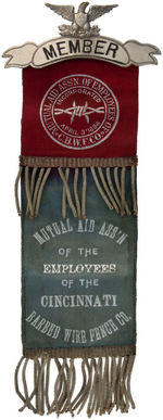 "CINCINNATI BARBED WIRE FENCE CO." OUTSTANDING "MEMBER" RIBBON BADGE CIRCA 1894.