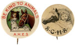 ANIMAL WELFARE EIGHT BUTTONS AND TWO EARLY "BAND OF MERCY" METAL BADGES.