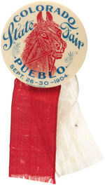 "COLORADO STATE FAIR" 1904 BUTTON PICTURING CRAZED HORSE.