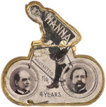 MARK HANNA PEDALS McKINLEY & HOBART TO THE WHITE HOUSE 1896 MECHANICAL PIN.