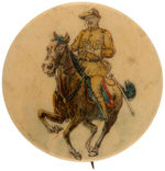 THEODORE ROOSEVELT IN 1898 UNIFORM RIDING HIS HORSE LITTLE TEXAS 1904 CAMPAIGN BUTTON.