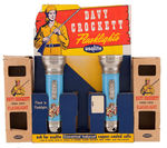 "DAVY CROCKET FLASHLIGHTS" STORE DISPLAY WITH BOXED FLASHLIGHT PAIR.