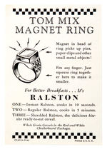 "TOM MIX MAGNET RING" SUPERIOR EXAMPLE PLUS SHEET WHICH CAME WITH IT.