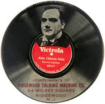 "ENRICO CARUSO" PICTURED ON "VICTROLA" PHONOGRAPH RECORD MIRROR.