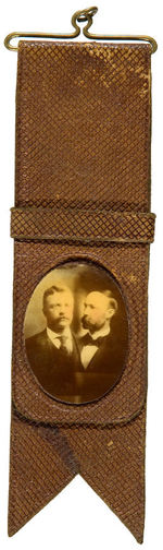 UNLISTED THEODORE ROOSEVELT REAL PHOTO CELLO JUGATE ON LEATHER WATCH FOB.