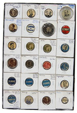 EARLY GROUP OF 24 LOCALS BUTTONS INCLUDING NUMEROUS FAMOUS NAMES.