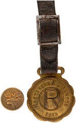 "ROOSEVELT & JOHNSON 1912" BRASS WATCH FOB PLUS PROGRESSIVE PARTY "FOUNDER 1912" LAPEL STUD.