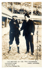 "THE MEETING OF THE TWO CHAMPIONS NAPOLEON LAJOIE/JAMES J. JEFFERIES" REAL PHOTO POSTCARD.