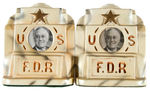 "US/FDR" FLAG HOLDER PLASTER BOOKENDS C. HIS 1944 CAMPAIGN.