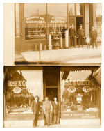 FOUR EARLY STOREFRONT REAL PHOTO POSTCARDS W/LOCATIONS IDENTIFIED.