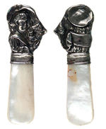 BUSTER BROWN & TIGE STERLING SILVER/MOTHER-OF-PEARL NOVELTY.