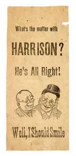 BENJAMIN HARRISON UNUSUAL PAPER ON FABRIC RIBBON CIRCA 1888.