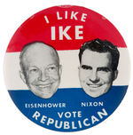 "I LIKE IKE" IKE AND NIXON LARGE JUGATE.