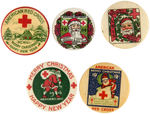 RED CROSS CHRISTMAS AND SANTA CLAUS EARLY BUTTONS.